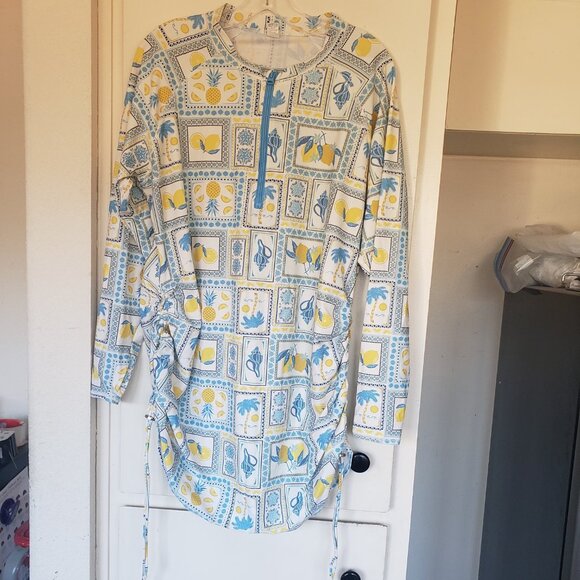 SwimZip Yellow, white and Blue gathers up on sides with Pullies Size 1X - Picture 1 of 6